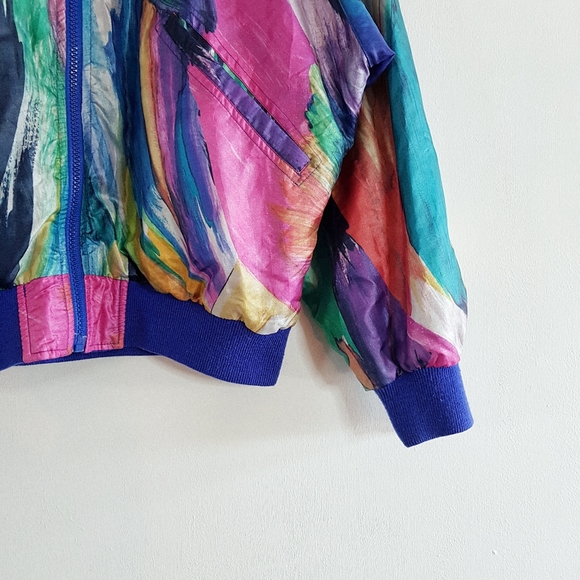 Vintage Head All Over Pattern Windbreaker Jacket - Blue Pink Green - Medium - Picture 3 of 5